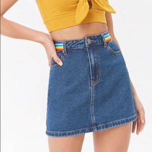 Rainbow trim denim skirt